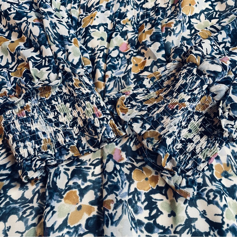 LC Lauren Conrad Blue Floral Long Sleeve Chiffon Midi Dress 2XL Cottagecore NWT - Picture 4 of 6